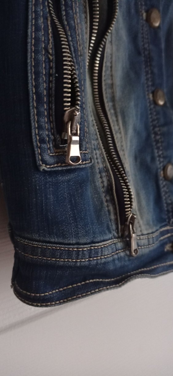 Fermuarlı Mavi Biker Kot Ceket - Görsel 5