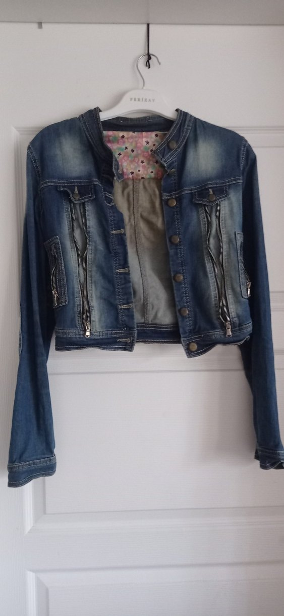 Fermuarlı Mavi Biker Kot Ceket - Görsel 3