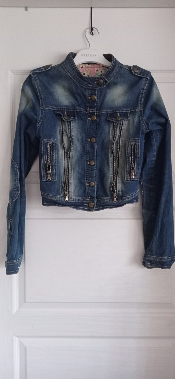 Fermuarlı Mavi Biker Kot Ceket - Görsel 2