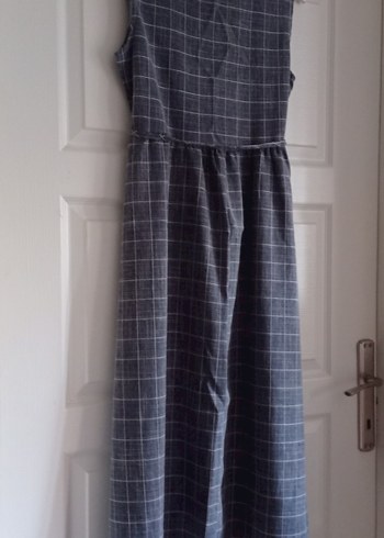 Arduvaz Grisi Kareli Düğmeli Kolsuz Elbise - Görsel 7