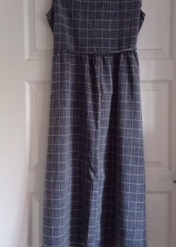 Arduvaz Grisi Kareli Düğmeli Kolsuz Elbise - Görsel 6