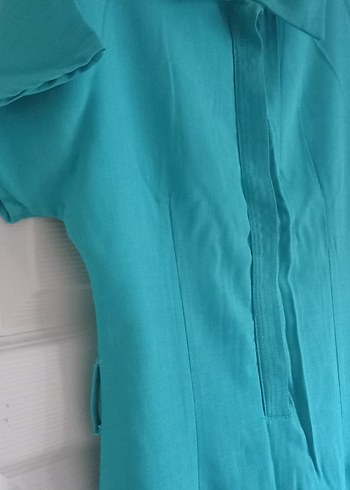 Turkuaz V Yakalı Elbise - Görsel 7