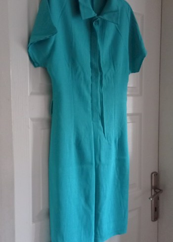 Turkuaz V Yakalı Elbise - Görsel 5
