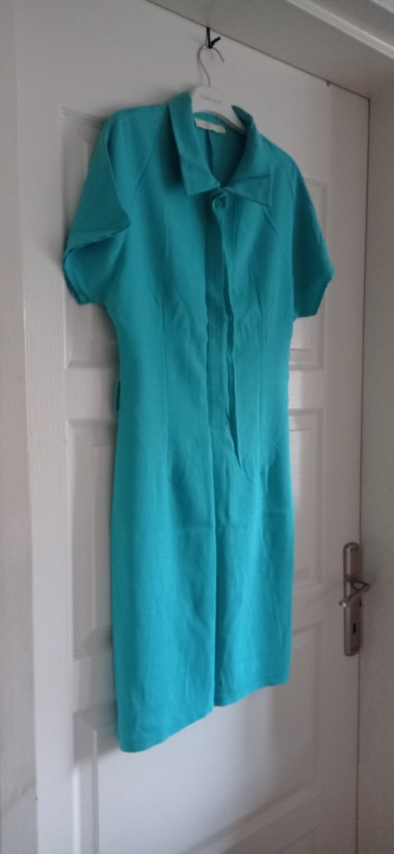 Turkuaz V Yakalı Elbise - Görsel 5