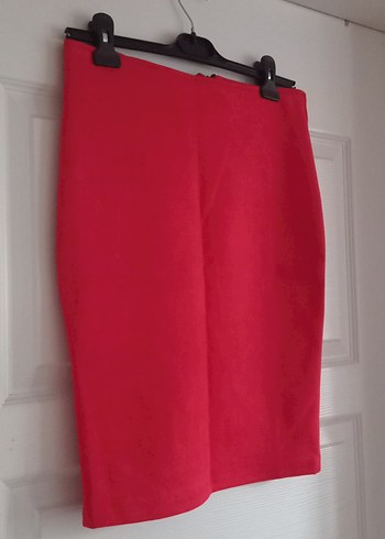 Kırmızı Süet Midi Kalem Etek - Görsel 2