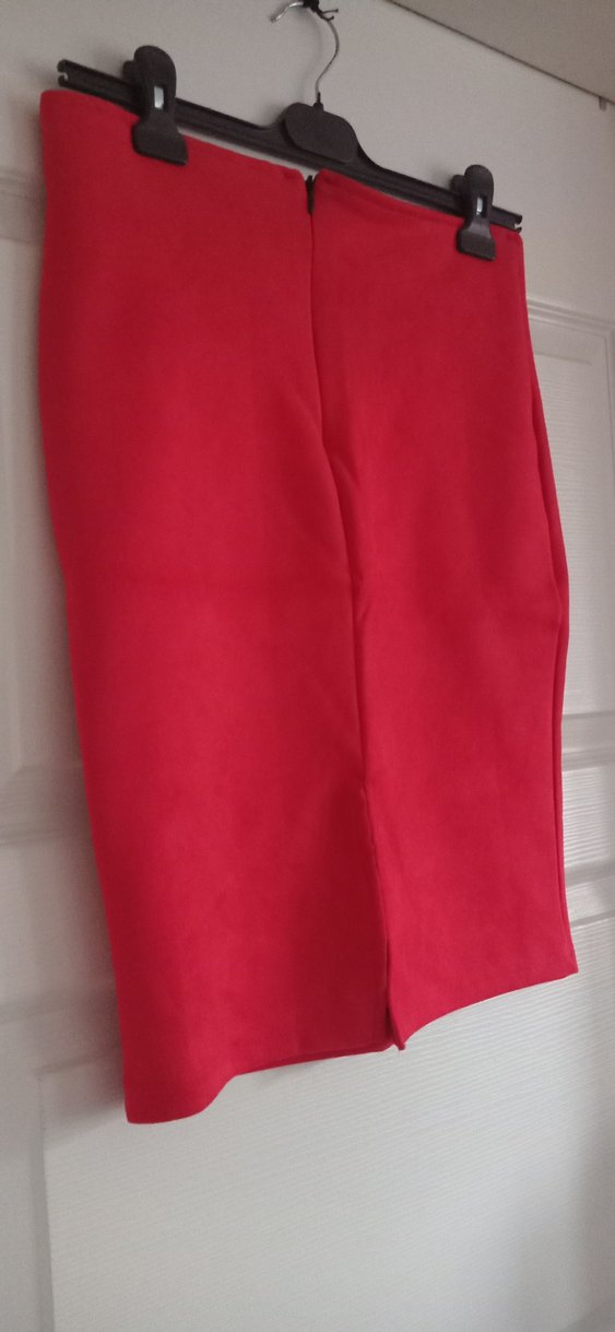 Kırmızı Süet Midi Kalem Etek - Görsel 4