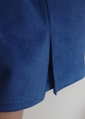 Mavi Süet Midi Kalem Etek - Görsel 4