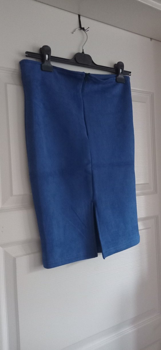 Mavi Süet Midi Kalem Etek - Görsel 3