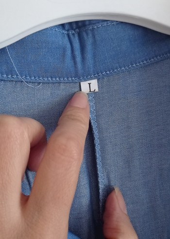 l Beden Mavi Yakalı Uzun Kumaş Elbise