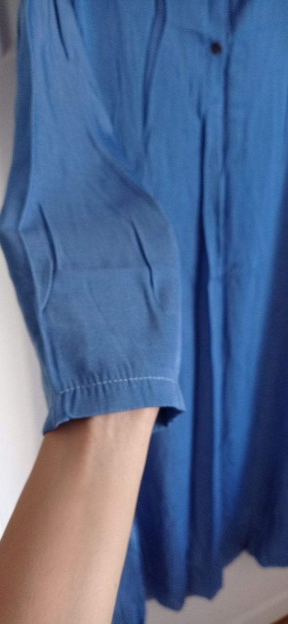 Mavi Yakalı Uzun Kumaş Elbise - Görsel 5