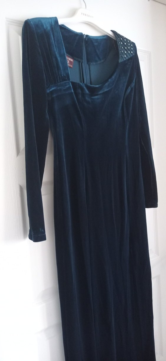 Koyu Zümrüt Uzun Kollu Abiye Elbise - Görsel 4