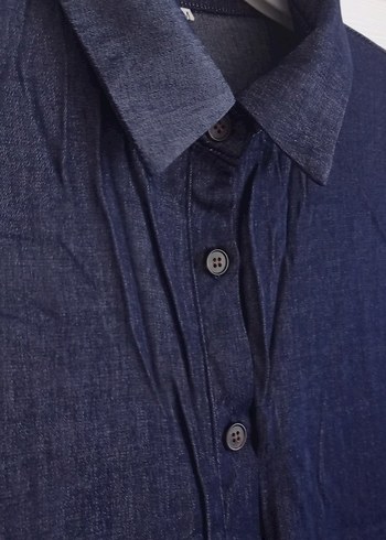 Düğmeli Uzun Kot Görünümlü Elbise - Görsel 6