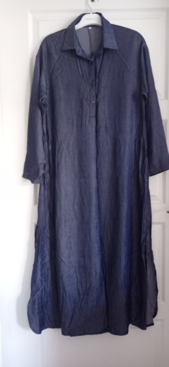 Düğmeli Uzun Kot Görünümlü Elbise - Görsel 2