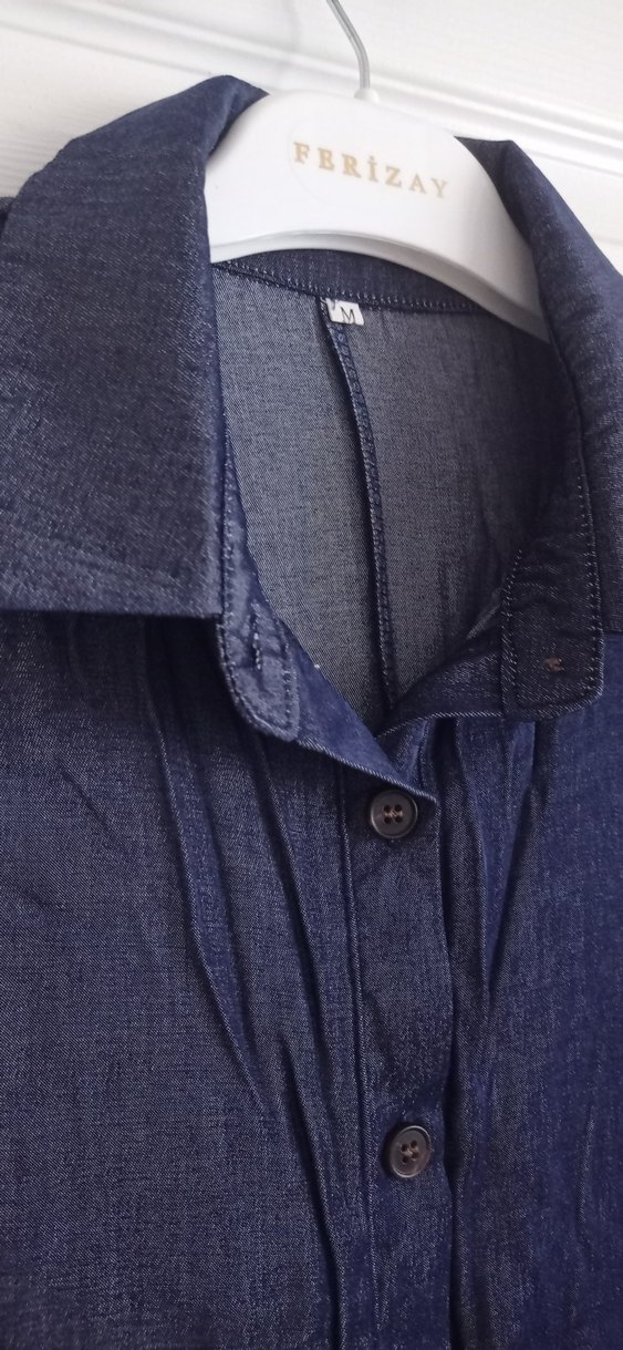 Düğmeli Uzun Kot Görünümlü Elbise - Görsel 5