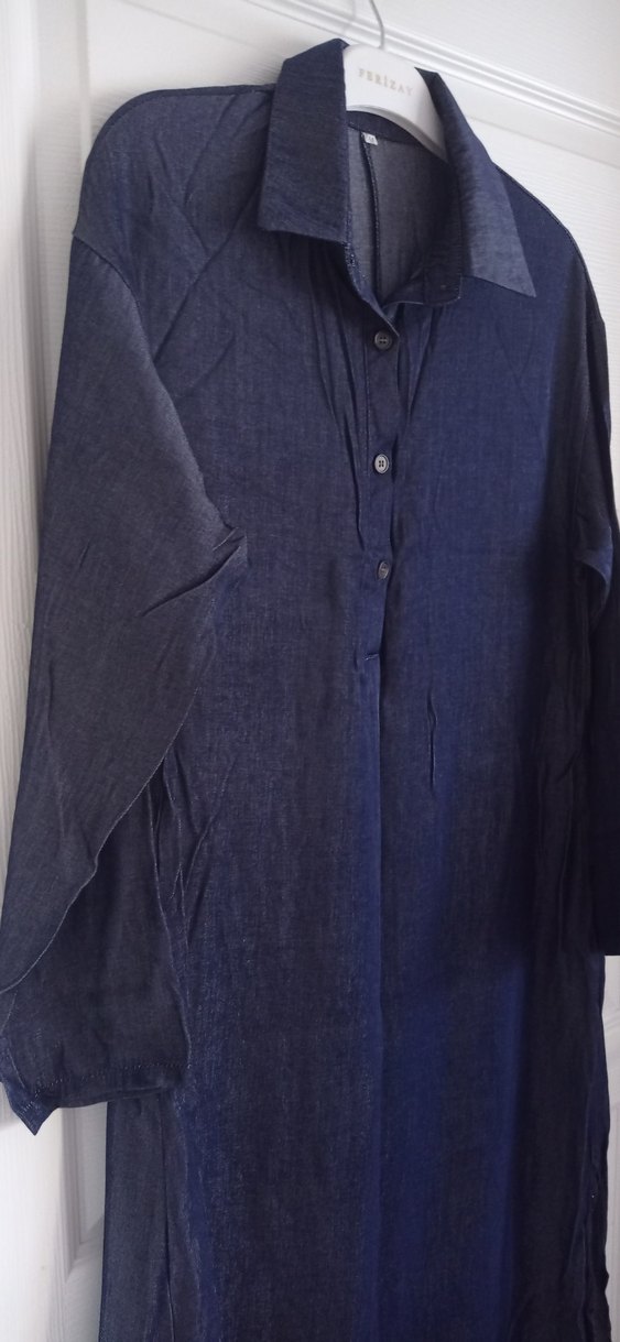 Düğmeli Uzun Kot Görünümlü Elbise - Görsel 4