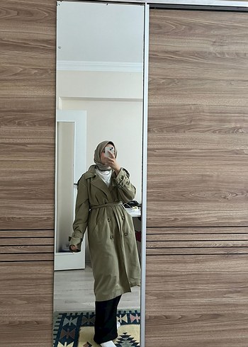 Kadın Haki Midi Trençkot, Salaş Kesim