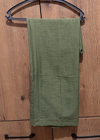 Kadın Haki Keten Pilili Pantolon - Görsel 2