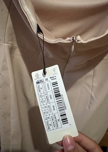 Bej Straplez Midi Elbise - Görsel 3