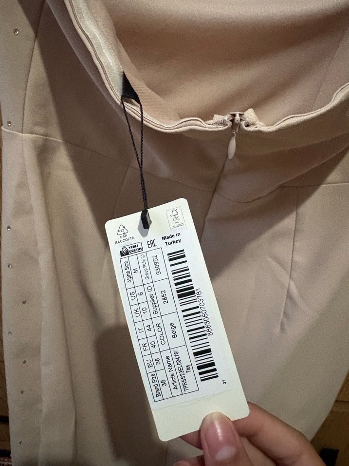 Bej Straplez Midi Elbise - Görsel 3