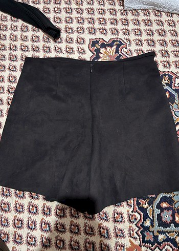 Fermuarlı Siyah Süet Mini Etek - Görsel 2