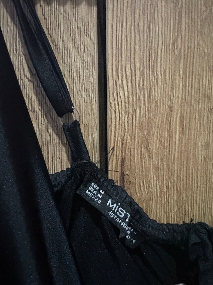 Siyah Drapeli Straplez Midi Elbise - Görsel 3