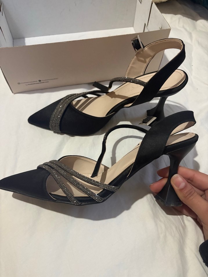 Siyah Yılan Desenli Tokalı Stiletto - Görsel 2