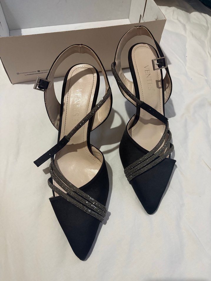 Siyah Yılan Desenli Tokalı Stiletto - Görsel 4