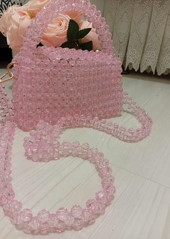 Beden pembe Renk Pembe Boncuklu Bohem Çiçekli Kadın Çanta