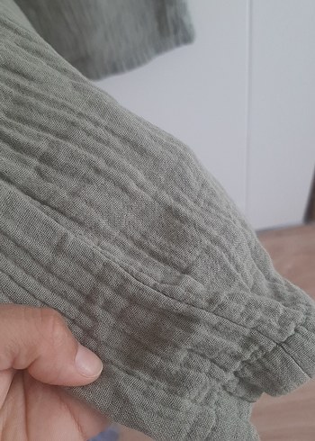 m Beden Haki Bol Kesim Keten Kadın Pantolon