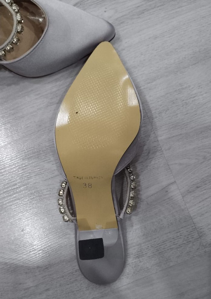 İnci Detaylı Gri Stiletto Kadın Abiye Ayakkabı - Görsel 3