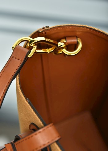  Beden camel Renk LOEWE - Canvas Medium Tote Bag Taba Siyah Deri Kadın Çanta