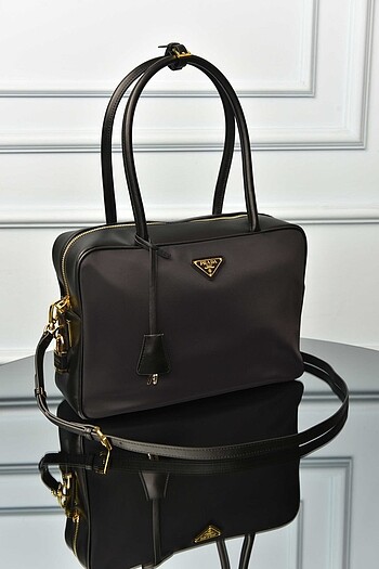Prada PRADA - Re-Nylon and Leather Large Top-Handle Bag with Padlock