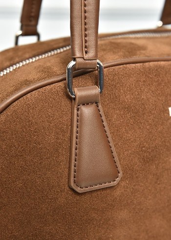 PRADA - Parada Bowling Medium Bag Bej Süet Kadın Çanta - Görsel 5