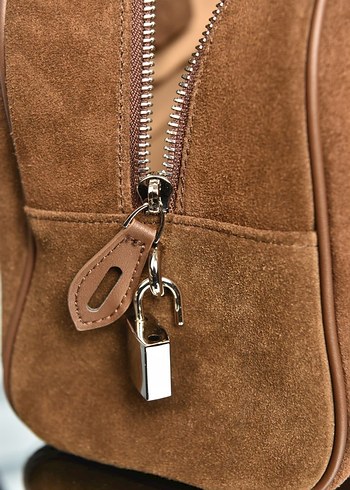 PRADA - Parada Bowling Medium Bag Bej Süet Kadın Çanta - Görsel 10