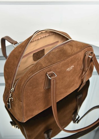 PRADA - Parada Bowling Medium Bag Bej Süet Kadın Çanta - Görsel 9