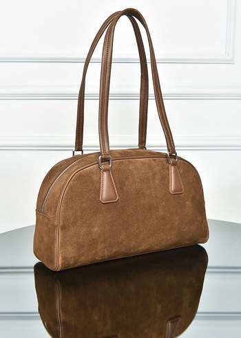 PRADA - Parada Bowling Medium Bag Bej Süet Kadın Çanta - Görsel 3