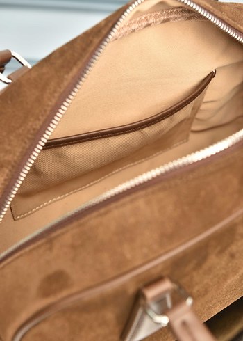 PRADA - Parada Bowling Medium Bag Bej Süet Kadın Çanta - Görsel 12