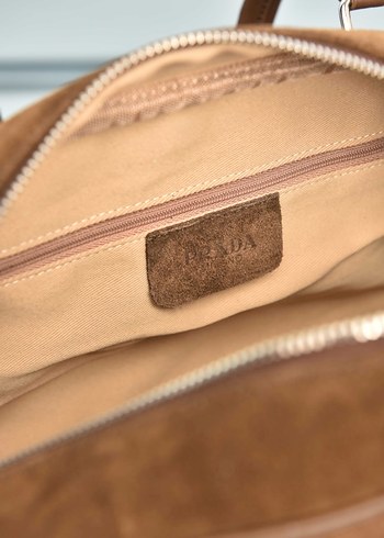 PRADA - Parada Bowling Medium Bag Bej Süet Kadın Çanta - Görsel 11