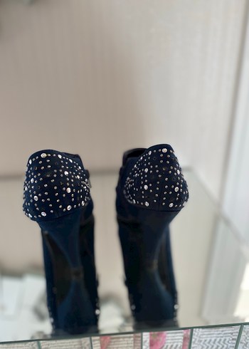 Koyu Mavi Süet Kadın Dolgu Topuklu Bot - Görsel 4