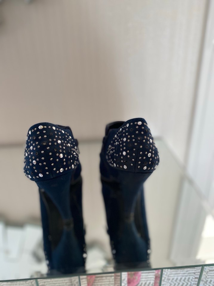 Koyu Mavi Süet Kadın Dolgu Topuklu Bot - Görsel 4