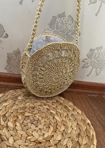 Bej Dantel Detaylı Örgü Kadın Çapraz Çanta - Görsel 2