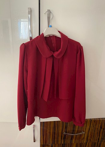 Bordo Uzun Kollu İpek Bluz
