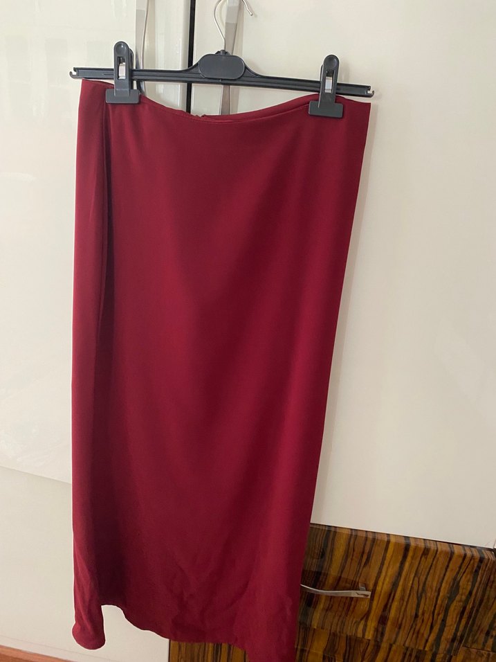 Bordo Kadın Uzun Drapeli Etek - Görsel 2