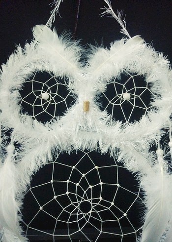 Beden Beyaz Baykuş Figürlü Rüya Kapanı, Dream Catcher, Düş Kapanı