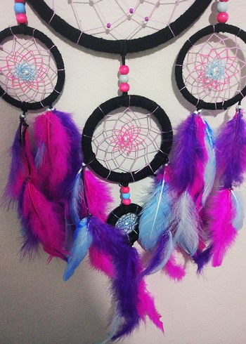 Beden Renkli Tüy Detaylı Rüya Kapanı, Dream Catcher, Düş Kapanı