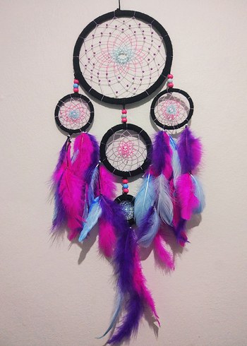 Tasarımcı Renkli Tüy Detaylı Rüya Kapanı, Dream Catcher, Düş Kapanı