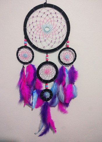 Renkli Tüy Detaylı Rüya Kapanı, Dream Catcher, Düş Kapanı
