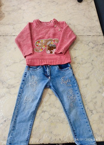 Pembe Nakışlı Örgü Bebek Kız Takımı - Görsel 2