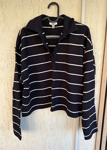 Mavi Jeans Lacivert Cizgili Polo Yaka Triko Kazak