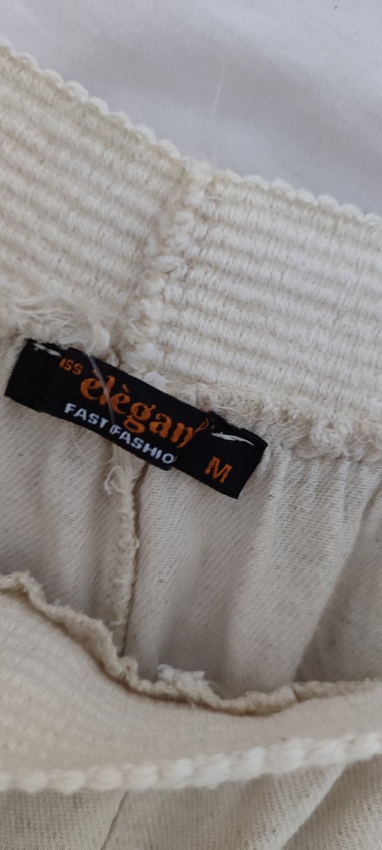 Bej Keten Pilili Kadın Pantolon - Görsel 3